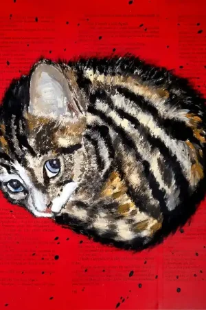 ▷ Cat Curled up Chut les Barbizons! by Bazévian Delacapucinière, 2025 | Indian Ink Paintings Discount