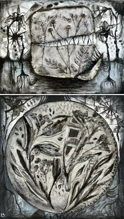 Big Sale ▷ Diptych. Broken life and Imprints of life by Leah Larisa Bunshaft, 2023 | Concrete Painting