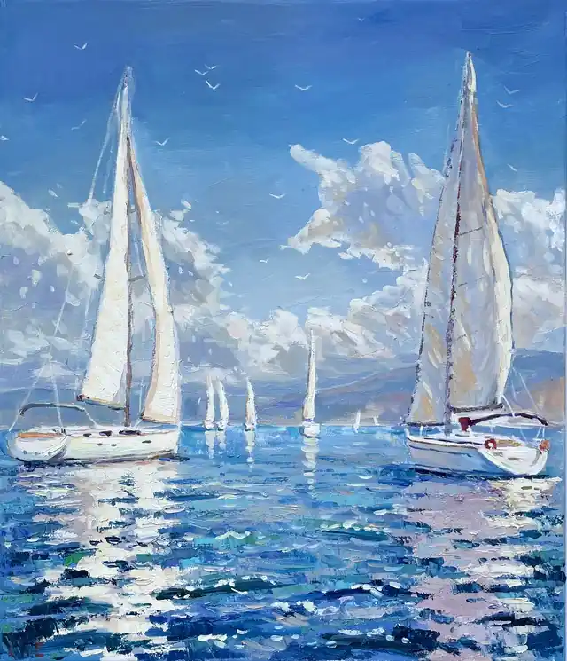 ▷ Sailboats at sea by Evgeny Chernyakovsky, 2024 | Oil Painting for Sale Sale