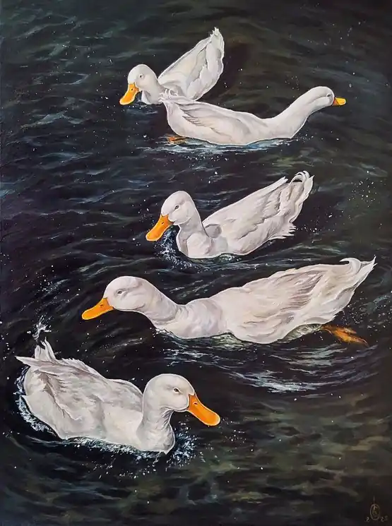 Secure Checkout ▷ Ducks are Swimming in the Lake by Oksana Sklym, 2025 | Oil Painting for Sale
