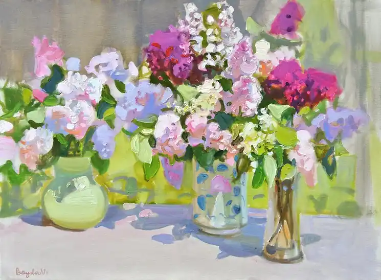 ▷ Sunny lilacs by Valerijs Baida, 2025 | Oil Painting for Sale Direct From Manufacturer