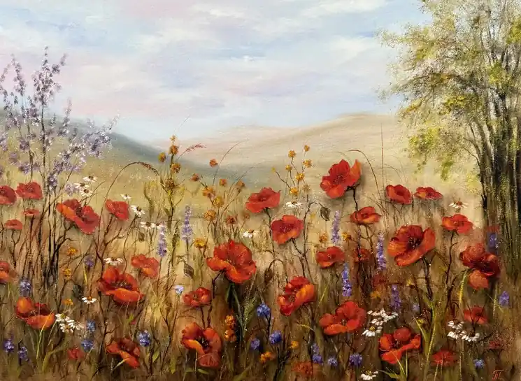 ▷ Poppies in the heart by Tanja Frost, 2025 | Oil Painting for Sale Bulk Order