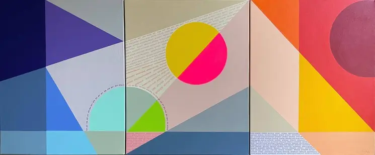 ▷ Alphabet of Geometry 61, Triptych. From The Alphabet of Geometry Series by Neerja Chandna Peters, 2024 | Mixed Media Painting Cheap