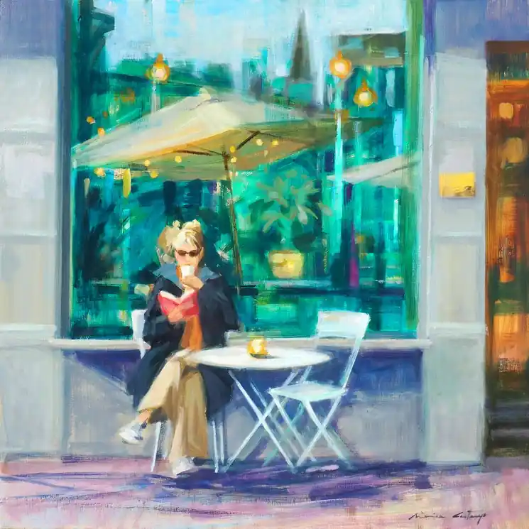Secure Checkout ▷ Reading and sunbathing by Mónica Castanys, 2024 | Oil Painting for Sale