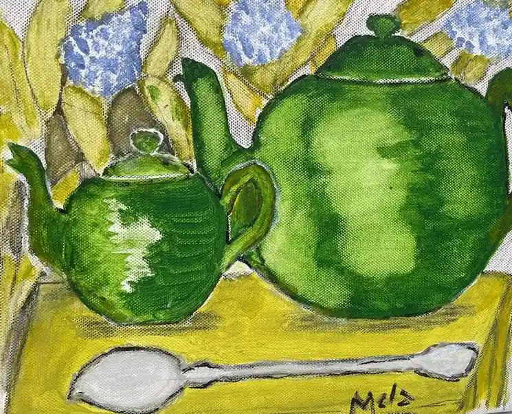▷ ....they are coming for tea!! by Mela, 2023 | Acrylic Painting Free Returns