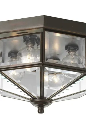 Beveled Glass 4 Light 11.13 inch Antique Bronze Flush Mount Ceiling Light Exclusive Offer