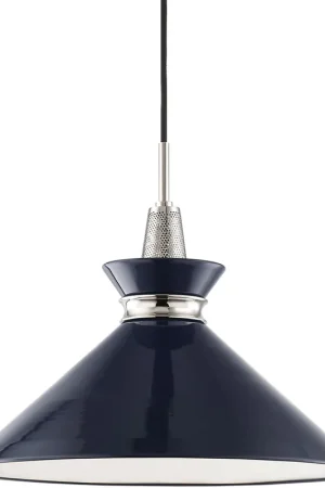 Kiki 1 Light 18 inch Polished Nickel Pendant Ceiling Light in Navy Metal Top Rated