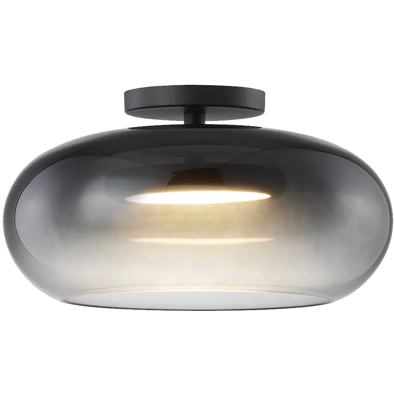Modern Trinity LED 14.25 inch Black Semi-Flush Mount Ceiling Light in Smoked Glass