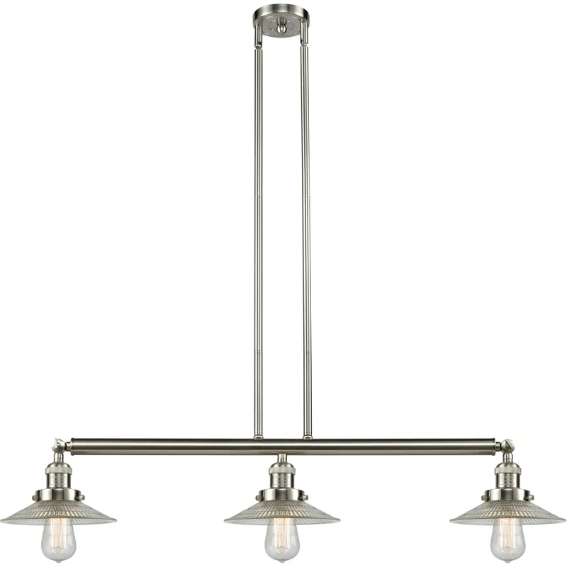 Franklin Restoration Halophane LED 41 inch Brushed Satin Nickel Island Light Ceiling Light in Clear Halophane Glass, Franklin Restoration Reduced Price
