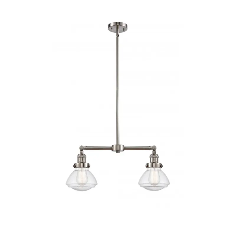 Franklin Restoration Olean 2 Light 22 inch Brushed Satin Nickel Island Light Ceiling Light in Seedy Glass, Franklin Restoration Premium