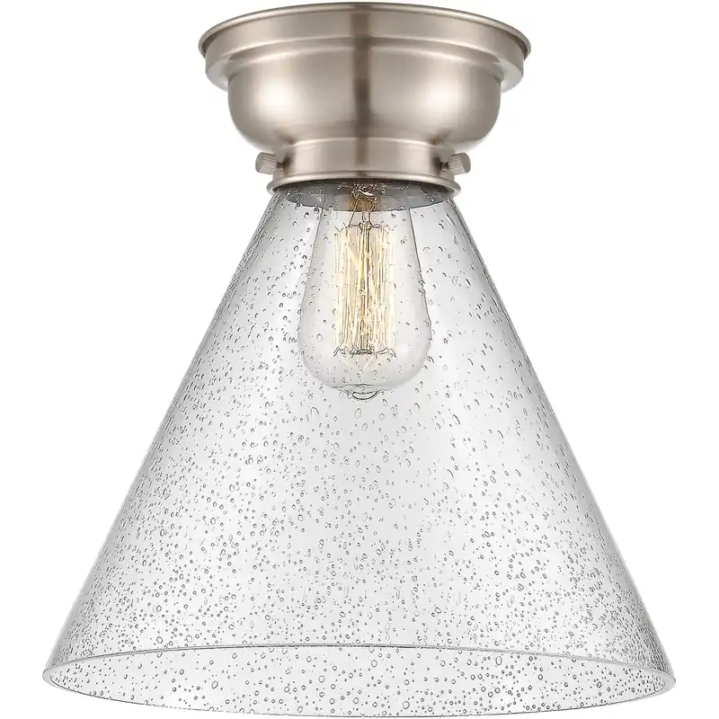 Aditi X-Large Cone LED 12 inch Brushed Satin Nickel Flush Mount Ceiling Light in Seedy Glass, Aditi While Supplies Last