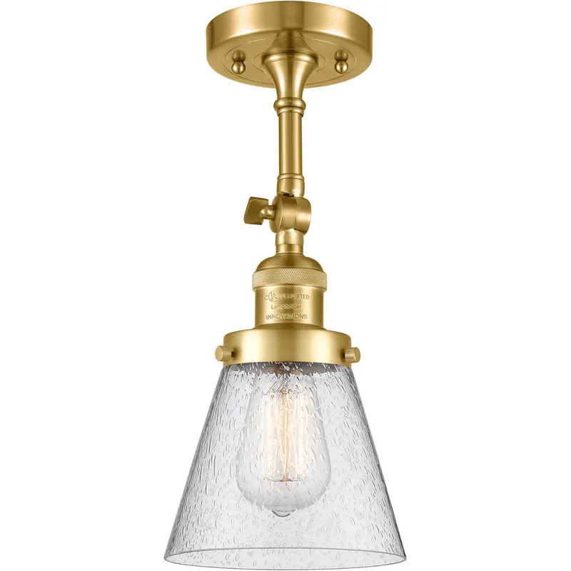 Franklin Restoration Small Cone LED 6 inch Satin Gold Semi-Flush Mount Ceiling Light in Seedy Glass, Franklin Restoration Hassle-Free Returns