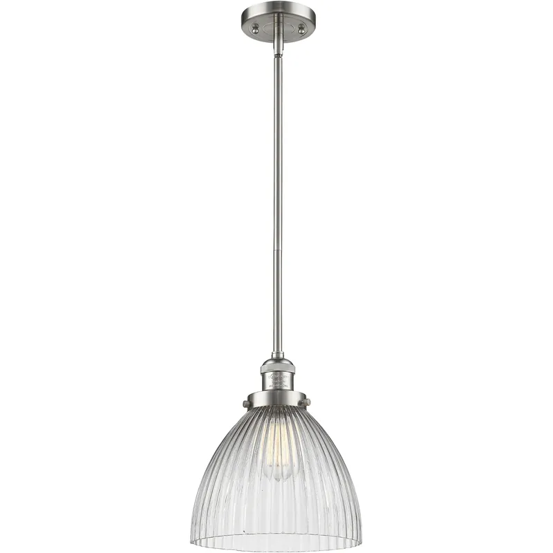 Worldwide Shipping Franklin Restoration Seneca Falls 1 Light 9.5 inch Brushed Satin Nickel Mini Pendant Ceiling Light in Incandescent, Franklin Restoration