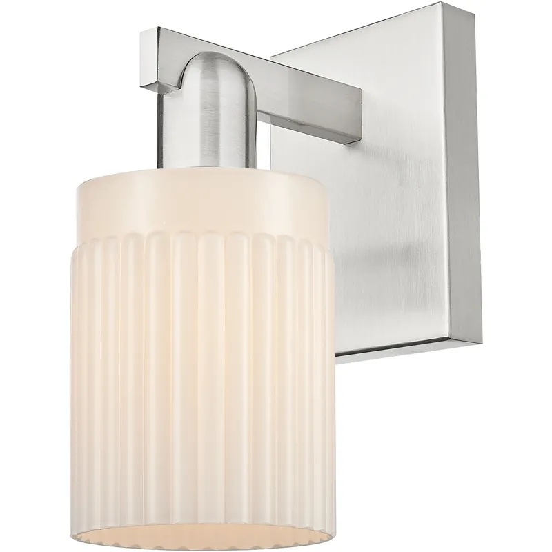 Arcadia Hadley Armed Sconce Wall Light in Brushed Satin Nickel, Matte White Latest