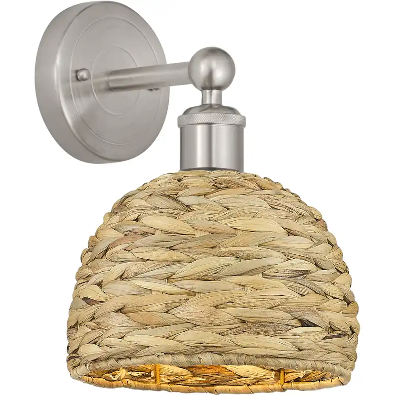 Place Order Edison Woven Rattan Armed Sconce Wall Light in Brushed Satin Nickel