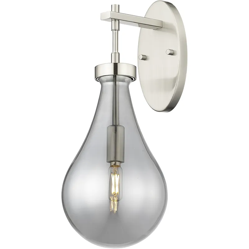 Downtown Urban Owego Armed Sconce Wall Light in Satin Nickel, Light Smoke Glass Sale