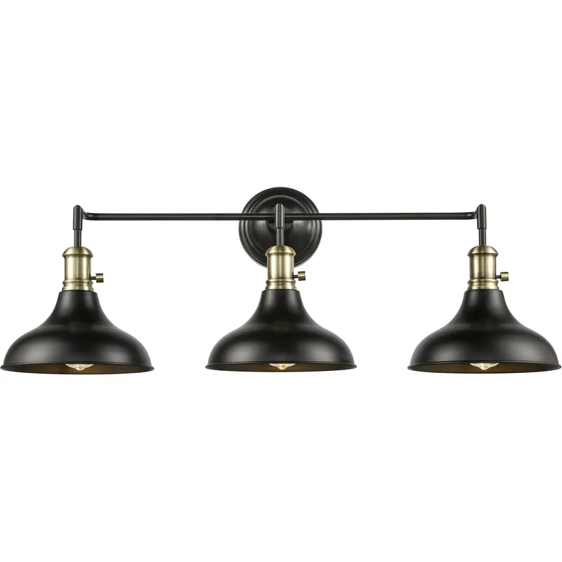 Luxury Metro 3 Light 36.63 inch Black Antique Brass Bath Vanity Light Wall Light