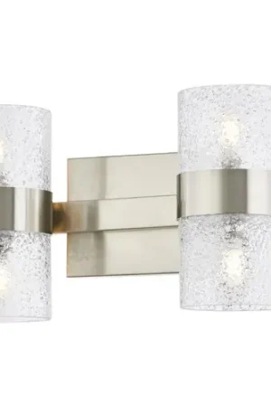 Zeal 2-Light Satin Nickel Bathroom Light with Water Glass Fast Shipping