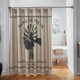 Windmill Graphic Farmhouse Shower Curtain New Release