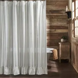 Seasonal Sale Rustic Striped Shower Curtain With Ruffle