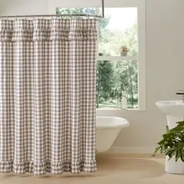 Direct From Factory Portabella Buffalo Check Ruffled Shower Curtain