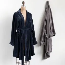 Country Comfort Velour Bathrobe Dark Blue Hue Fast Shipping