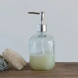 Clear Glass Soap Bottle With Pump Fresh Stock
