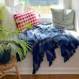 Blue Plaid Fringed Throw Blanket Markdown
