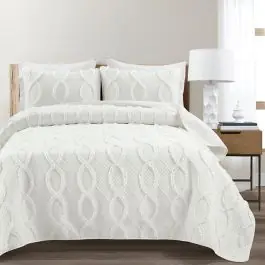 3 Piece Avon Textured Ruffle Quilt White Exclusive