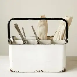Money Back Guarantee White Enamel 6 Compartment Metal Caddy