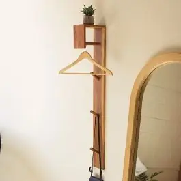 3 Hook Wood Wall Rack with Hanger Bar and Shelf Order Now