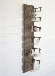 Rustic Industrial Wall Rack with Basket Shelves Same Day Shipping