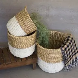 White Dipped Basket Set of 3 Authentic