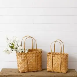 Handled Chipwood Tote Baskets Set of 2 New Arrival