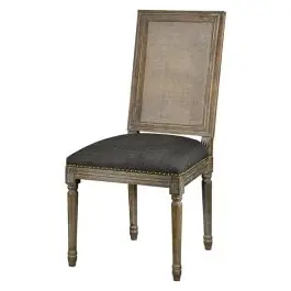 Worldwide Shipping Woven Cane Back Dark Upholstered Chair Set of 4