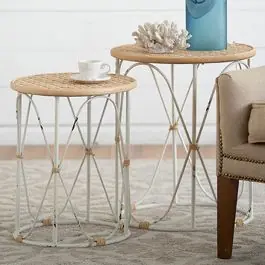 Wood Top Drum Style Side Table Set of 2 Direct From Manufacturer