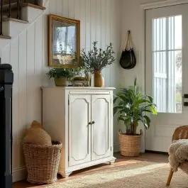 2 Door Distressed White Wood Cabinet Exclusive