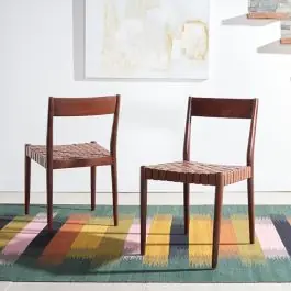 Woven Leather Seat Dining Chair Set of 2 Professional Grade