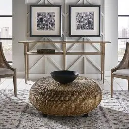 Woven Round Rattan Ottoman | SHIPS FREE Warranty Included
