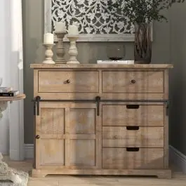Wood and Metal Cabinet With Sliding Door Place Order