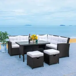 4 Piece Wicker Outdoor Entertainment Set With Cushions | SHIPS FREE Budget