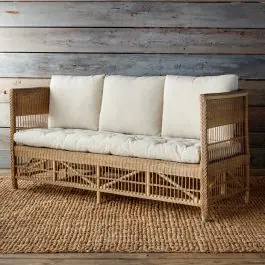 Authentic Rattan Frame Cushioned Settee | SHIPS FREE