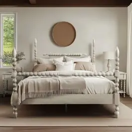 Antique Cream Turned Wood Poster Bed Secure Checkout
