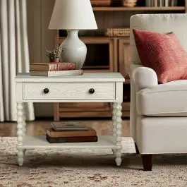 Antique Cream Turned Leg Nightstand Flash Sale
