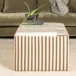 Wool Kilim Stripe Upholstered Coffee Table Ottoman 24 Inch Clearance