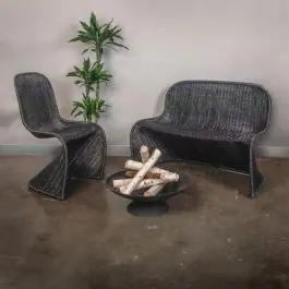 Affordable S Frame Woven Rattan Bench Black | SHIPS FREE
