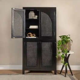 Wood And Cane Arched Door Curio Cabinet | SHIPS FREE Popular