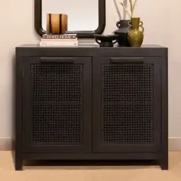 Wood And Cane Storage Cabinet Black | SHIPS FREE Trending