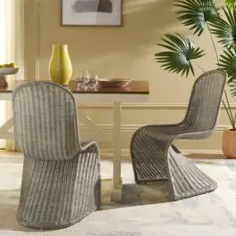 Woven Wicker Side Chair Set of 2 Grey Express Delivery