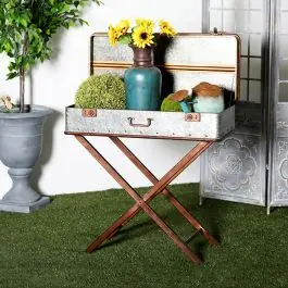 Antiqued Metal Suitcase Accent Table Special Offer